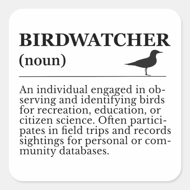 Pegatina Cuadrada Birdwatcher Definition Observation Identification (Anverso)