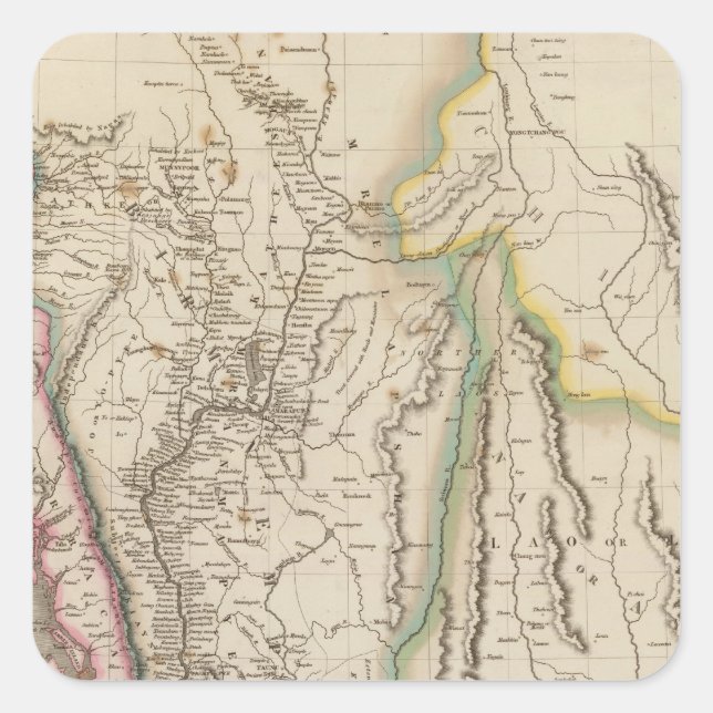 Pegatina Cuadrada Birmah, Anam, Siam (Tailandia) (Anverso)