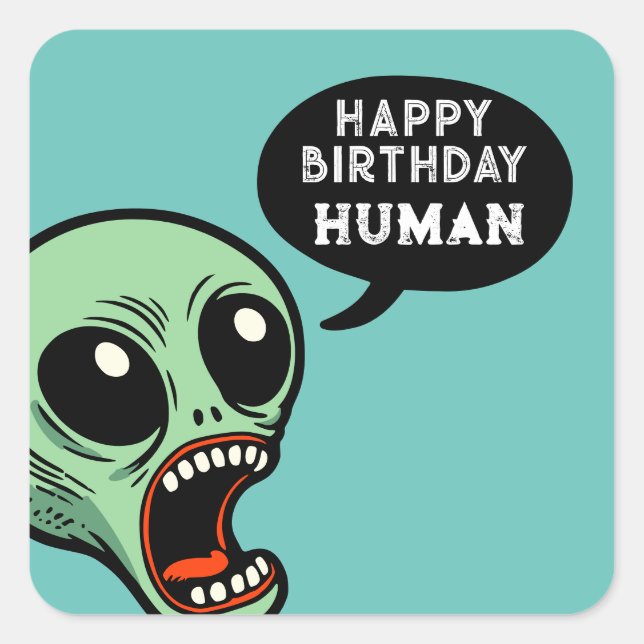 Pegatina Cuadrada Birthday Alien (Anverso)