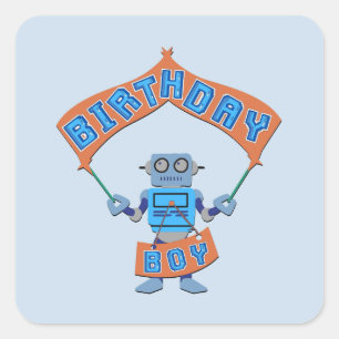 Pegatina Cuadrada Birthday Boy Robot