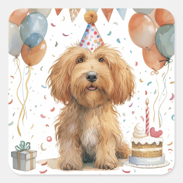Pegatina Cuadrada Birthday Goldendoodle Dog (Anverso)