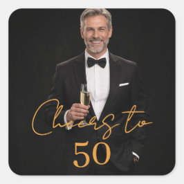 Pegatina Cuadrada Birthday party photo cheers gold