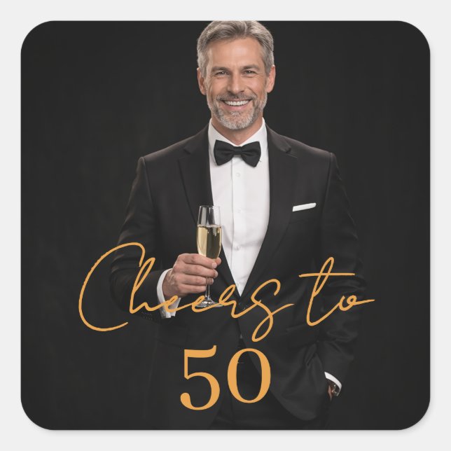 Pegatina Cuadrada Birthday party photo cheers gold (Anverso)