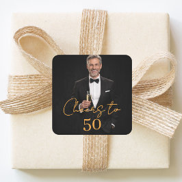 Pegatina Cuadrada Birthday party photo cheers gold