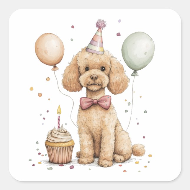 Pegatina Cuadrada Birthday Standard Poodle Dog (Anverso)