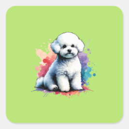 Pegatina Cuadrada Bishon Frise Dog