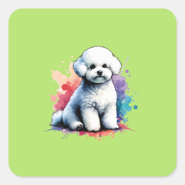 Pegatina Cuadrada Bishon Frise Dog (Anverso)
