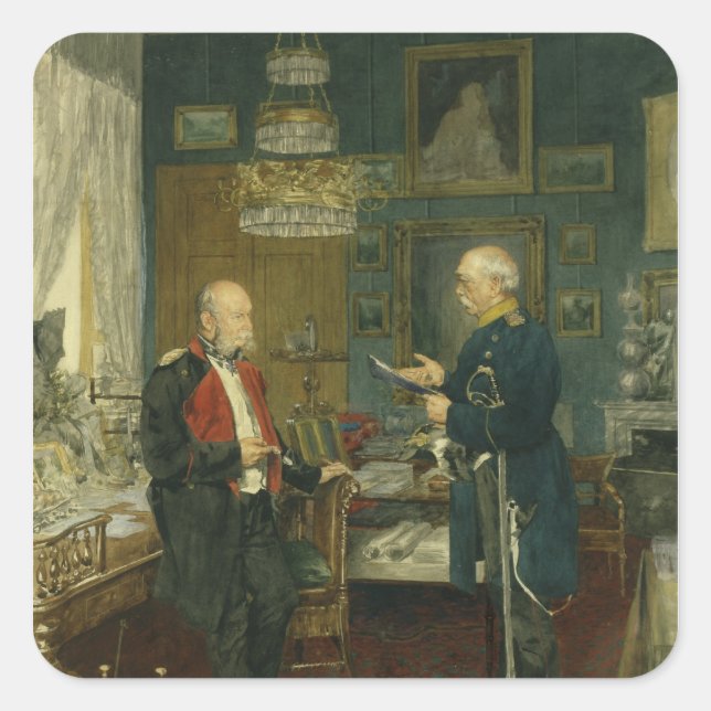 Pegatina Cuadrada Bismarck con el emperador Wilhelm I (Anverso)