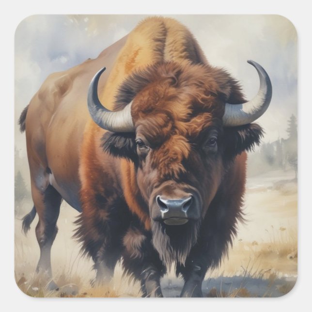 Pegatina Cuadrada Bison / Búfalo (Anverso)