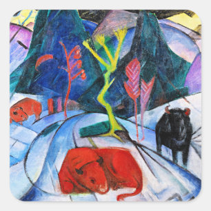Pegatina Cuadrada Bison in Winter de Franz Marc