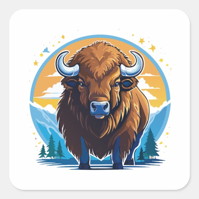 Pegatina Cuadrada bisonte americano (Anverso)