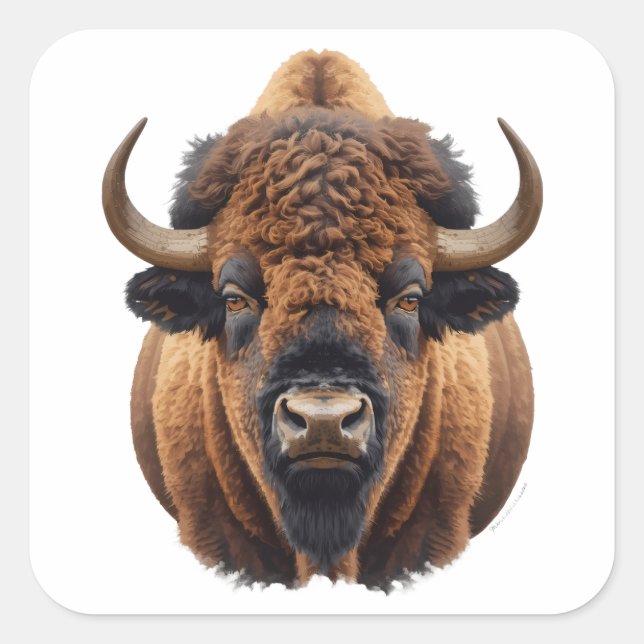 Pegatina Cuadrada Bisonte / Búfalo (Anverso)