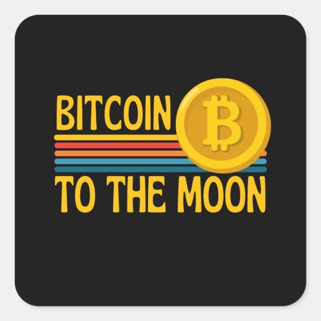 Pegatina Cuadrada Bitcoin A La Criptodivisa BTC De La Luna (Anverso)
