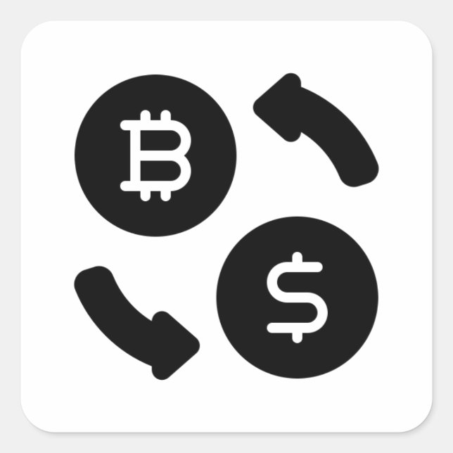 Pegatina Cuadrada Bitcoin a los iconos de los dólares estadounidense (Anverso)