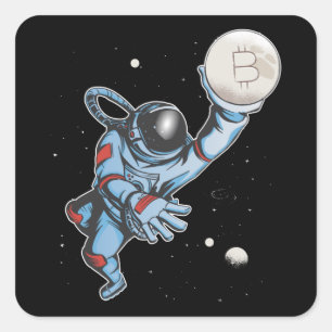 Pegatina Cuadrada Bitcoin al astronauta lunar