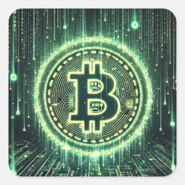 Pegatina Cuadrada ¿Bitcoin convirtiéndose en la verdadera matriz? (Anverso)