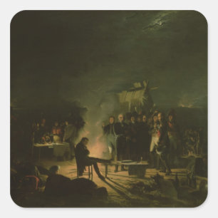 Pegatina Cuadrada Bivouac de Napoleón I en la batalla de Battlefield