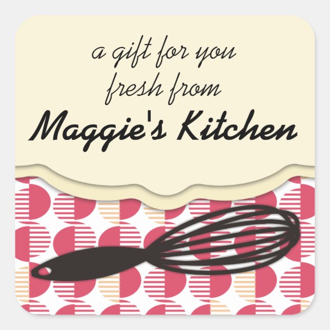 Pegatina Cuadrada bizcocho geométrico retro cocina panadería (Anverso)