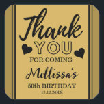 Pegatina Cuadrada Black And Gold 50th Birthday Gracias Por Favor<br><div class="desc">50 cumpleaños gracias pegatinas en elegante tipografía en negro y oro .</div>