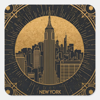 Pegatina Cuadrada Black and Gold Art Deco