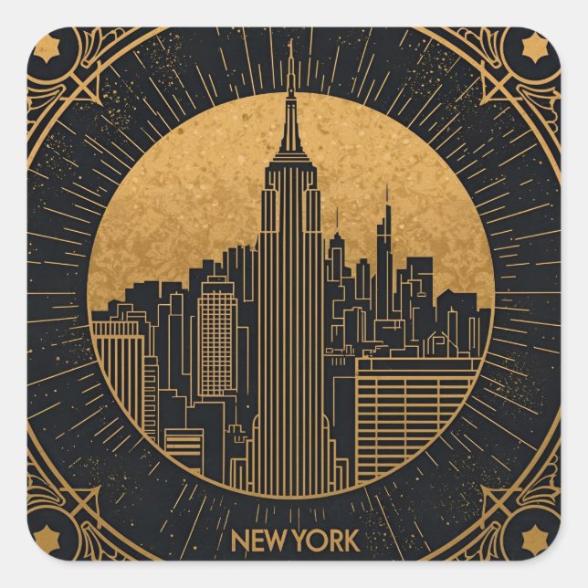 Pegatina Cuadrada Black and Gold Art Deco (Anverso)