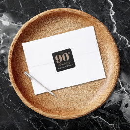 Pegatina Cuadrada Black and Gold Glitter Numeral 90th Birthday 