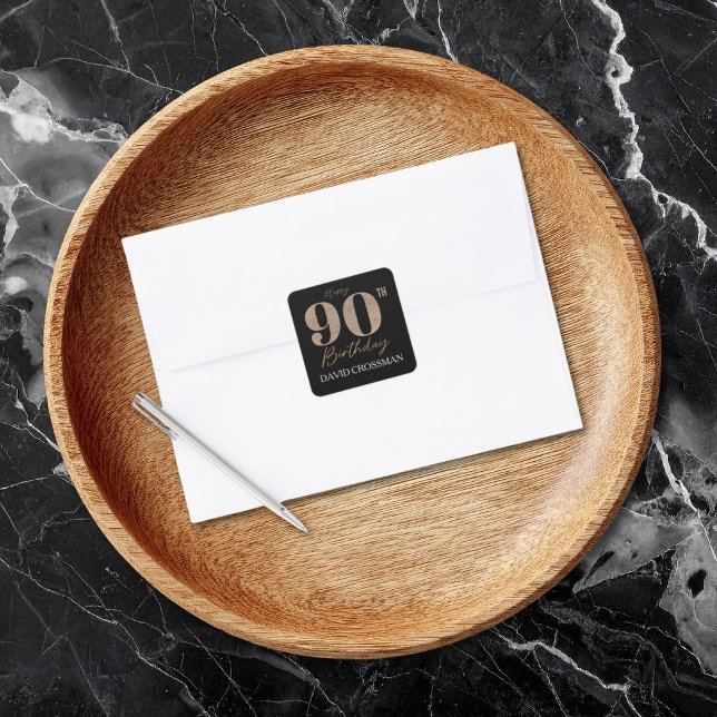 Pegatina Cuadrada Black and Gold Glitter Numeral 90th Birthday  (Subido por el creador)