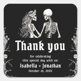 Pegatina Cuadrada Black and White Gothic Halloween Skeleton Wedding