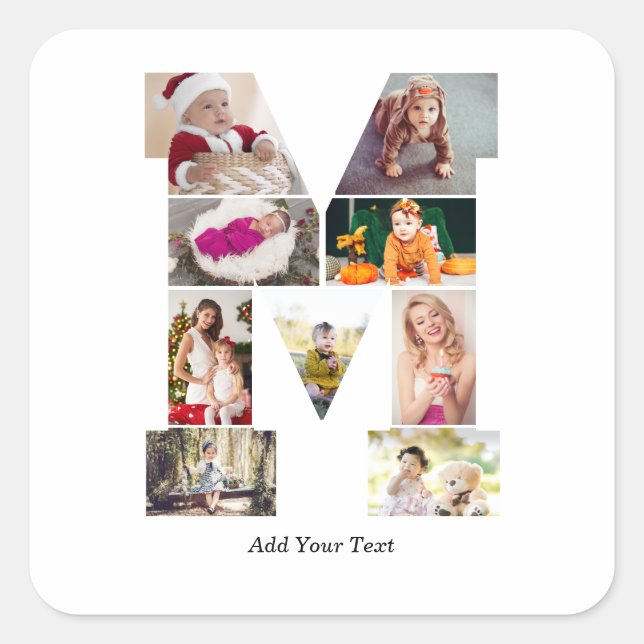 Pegatina Cuadrada Black and White Letter M Photo Collage (Anverso)