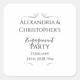 Pegatina Cuadrada Black and White Script Minimal Engagement Party