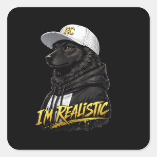 Pegatina Cuadrada Black Anime Dog Streetwear Art I'm Realistic