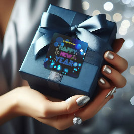 Pegatina Cuadrada Black & Blue Midnight Sparkle Neon Glow New Year 
