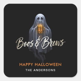 Pegatina Cuadrada Black Boos & Brews Fantasma Halloween