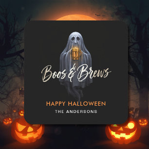 Pegatina Cuadrada Black Boos & Brews Fantasma Halloween