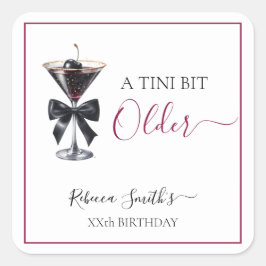 Pegatina Cuadrada Black Bow Cherry Drink 'A tini bit Older' Birthday
