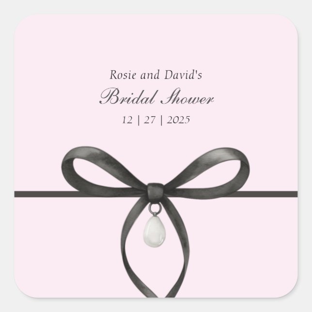 Pegatina Cuadrada Black Bow With Pearl Old Money Style Bridal Shower (Anverso)