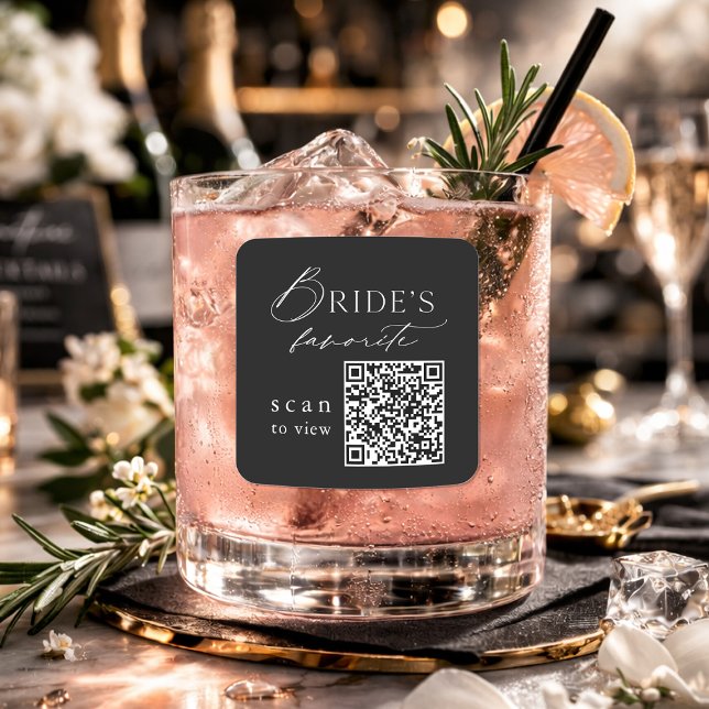 Pegatina Cuadrada Black “Bride’s Favorite” QR Code Wedding Drink  (Subido por el creador)