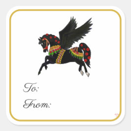 Pegatina Cuadrada Black Carousel Pegasus Gift Label Sticker