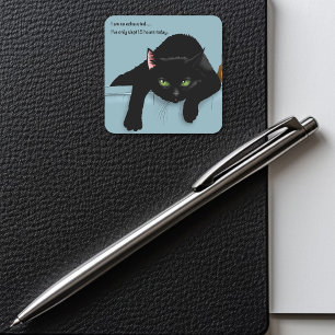 Pegatina Cuadrada Black Cat Cansado Blue Funny