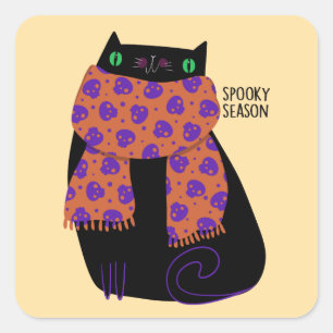Pegatina Cuadrada Black Cat Fall Season Halloween Spookone Cute