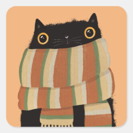 Pegatina Cuadrada Black Cat Fall Season Happy Halloween