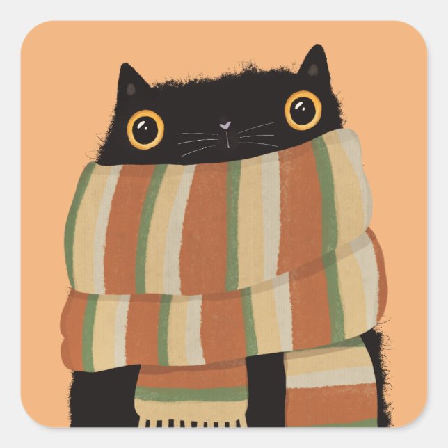 Pegatina Cuadrada Black Cat Fall Season Happy Halloween (Anverso)