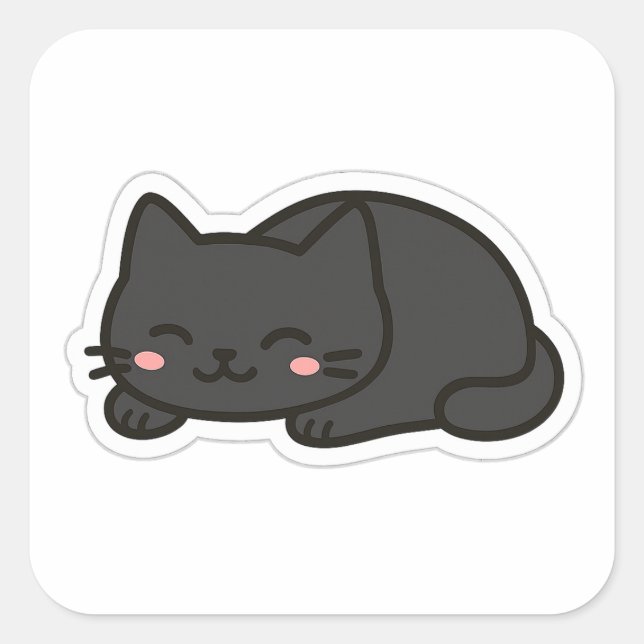 Pegatina Cuadrada Black Cat PNG Sticker – Cute Kawaii Cat Loaf (Anverso)