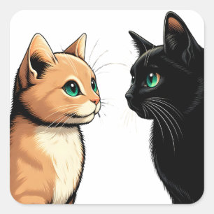 Pegatina Cuadrada Black Cat Zoning Out - Gracioso meme gatito