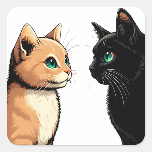 Pegatina Cuadrada Black Cat Zoning Out - Gracioso meme gatito (Anverso)