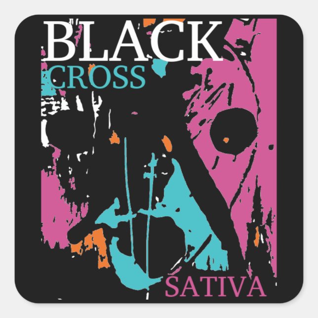 Pegatina Cuadrada Black Cross SATIVA (Anverso)