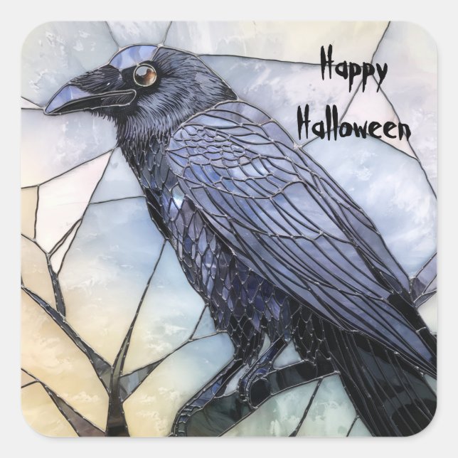 Pegatina Cuadrada Black Crow Scary Gothic Abstract Halloween (Anverso)