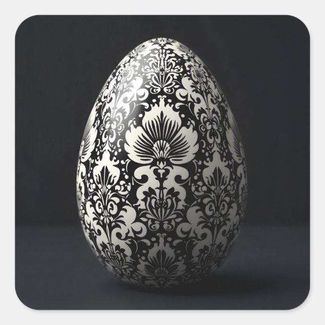 Pegatina Cuadrada Black Damask Easter Egg (Anverso)