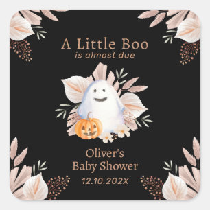 Pegatina Cuadrada Black Elegant Little Boo Boho Ghost Baby Shower