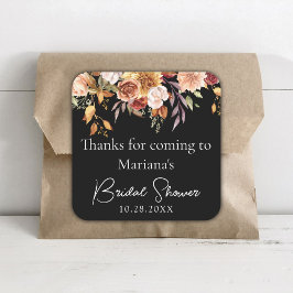Pegatina Cuadrada Black Fall Floral Bridal Shower Favor